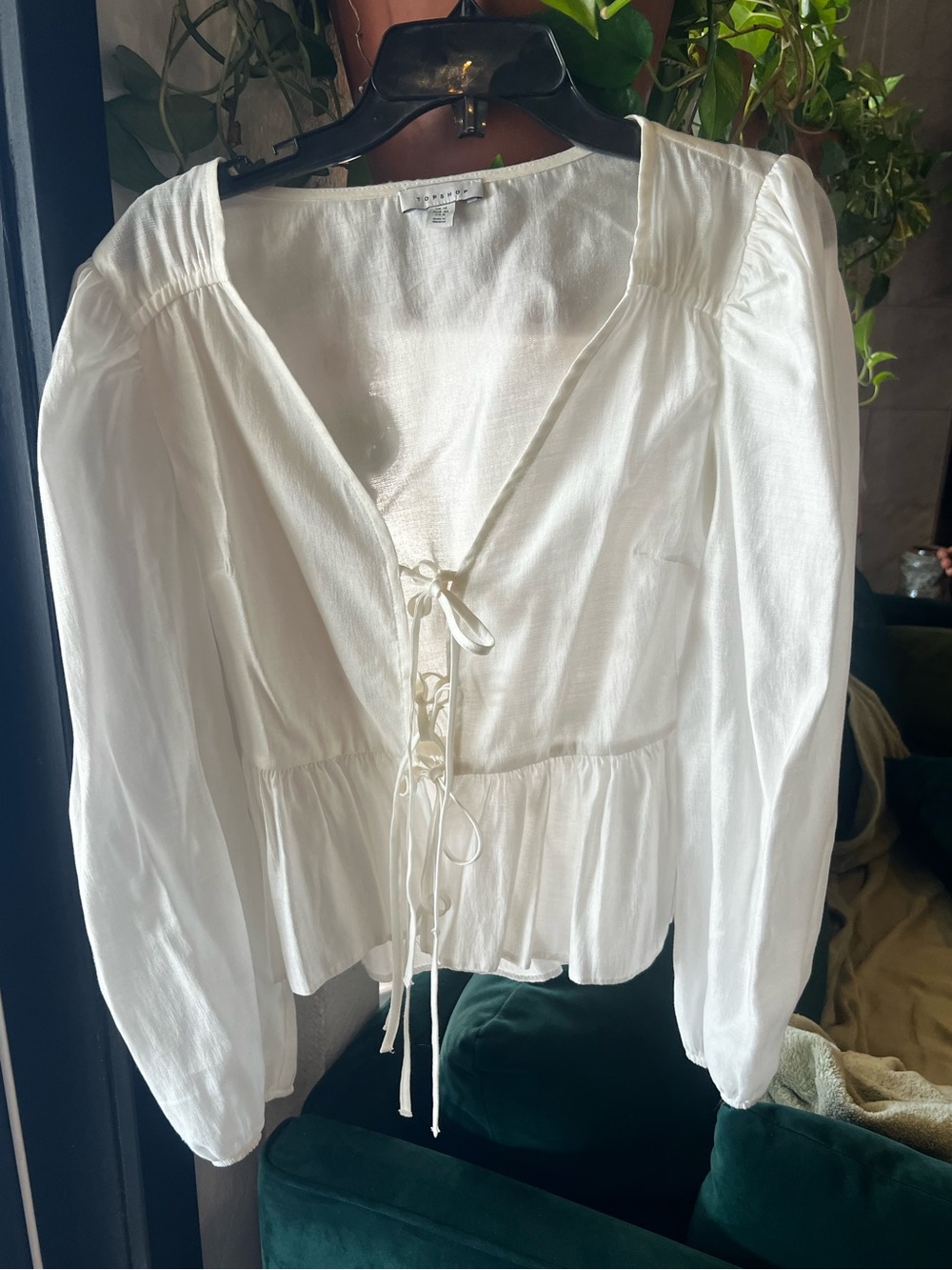 Topshop White Tie-Front Peasant Blouse
